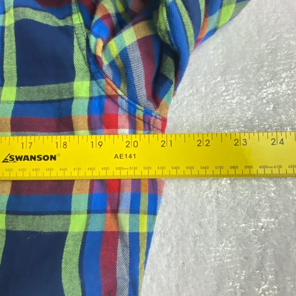 Abercrombie & Fitch Shirt Mens‎ Medium Muscle Flannel Blue Green Plaid Button Up - Picture 9 of 13